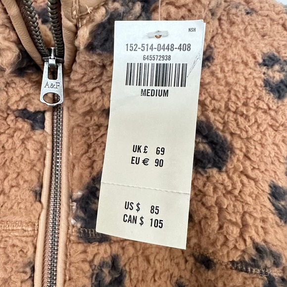 Abercrombie & Fitch Soft Sherpa Leopard Animal Brown Pullover Size Medium New - Picture 4 of 7